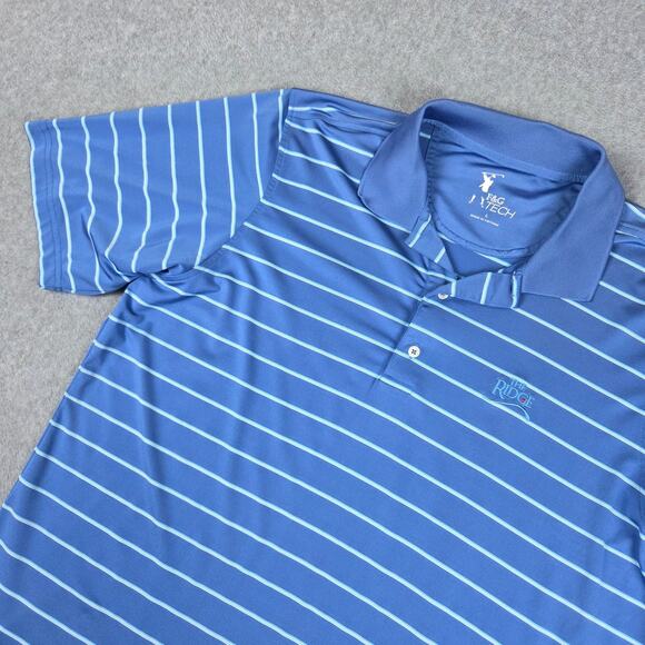 Fairway & Greene Other - Fairway & Greene F&G Tech Large Blue Stripe Golf Polo Shirt The Ridge Logo